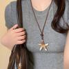 Collana Lunga Regolabile con Ciondolo Stella Marina e Conchiglia in Corda di Pelle Marrone per Donna Collana a Catena per la Spiaggia Estiva Gioielli Regali