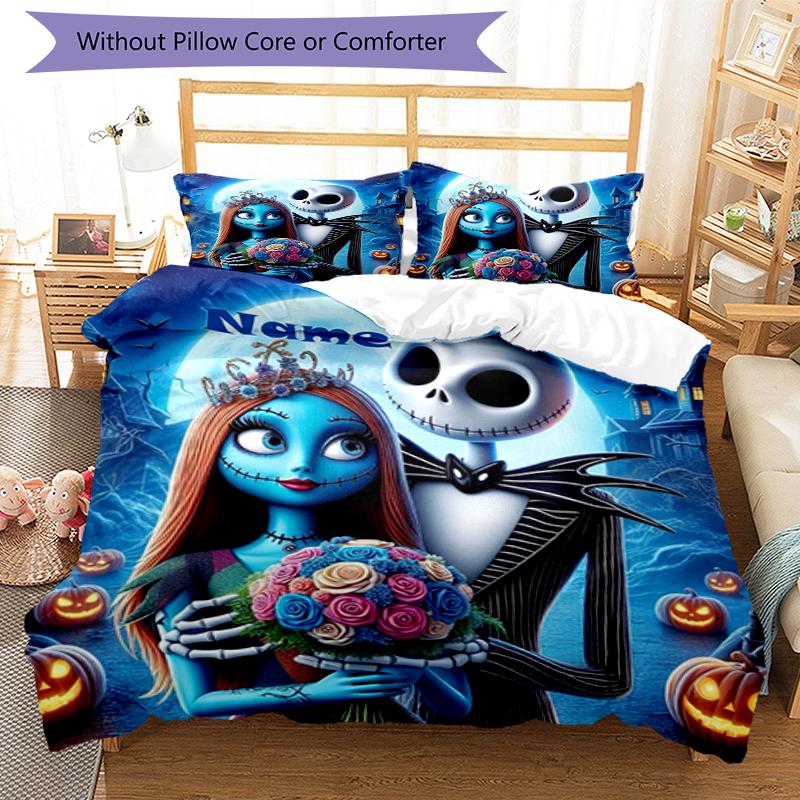 3pcs Custom Name The Nightmare Before Christmas Bedding Set Duvet Cover Closure Includes 1 Duvet Cover & 2 Pillowcases, Soft and Comfortable for All S