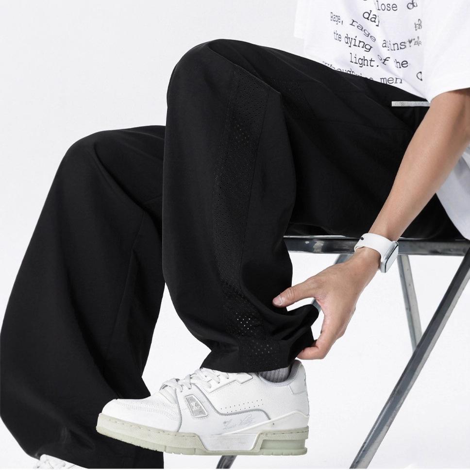 American mesh ice silk pants men's summer thin breathable quick-drying sweatpants straight loose trendy casual trousers