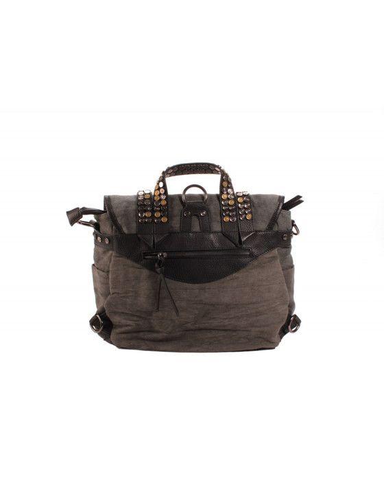 Cartable - Anthracite - Femme - Coton et Cuir - Dimensions 33x38x10 cm - Fermeture zippée