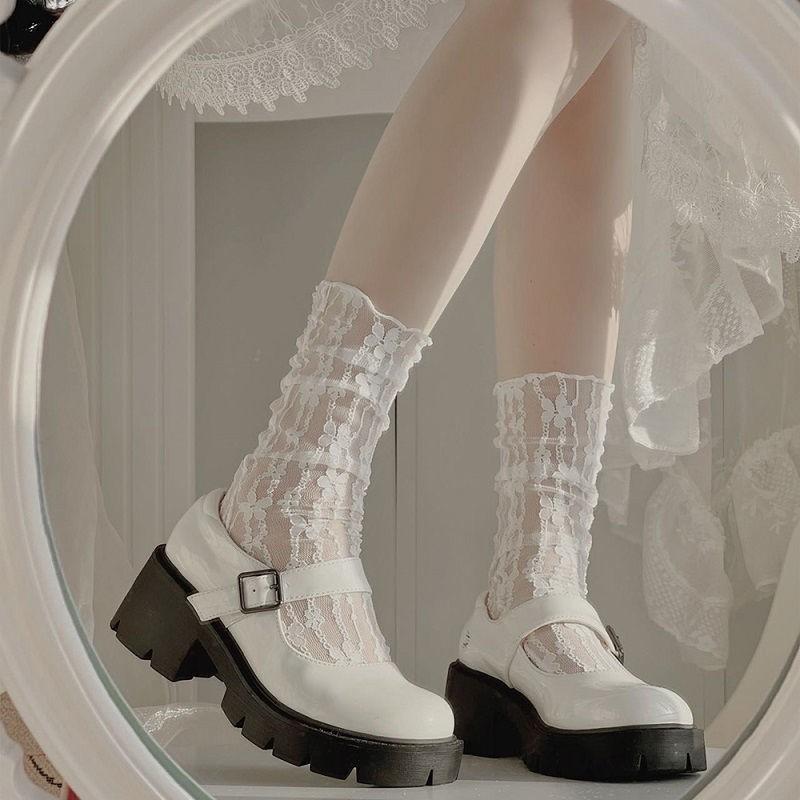 

2 Pairs Lace Socks Women White Black Flower Pattern Hosiery Ultra-thin Soft Lace Mesh Socks for Girls Lolita Sexy One Size