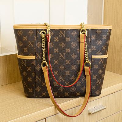 Commuter New Style  Large Capacity Shopping Bag  Fashionable and Versatile Printed Handbag  Underarm Chain  Retro Tote Bag