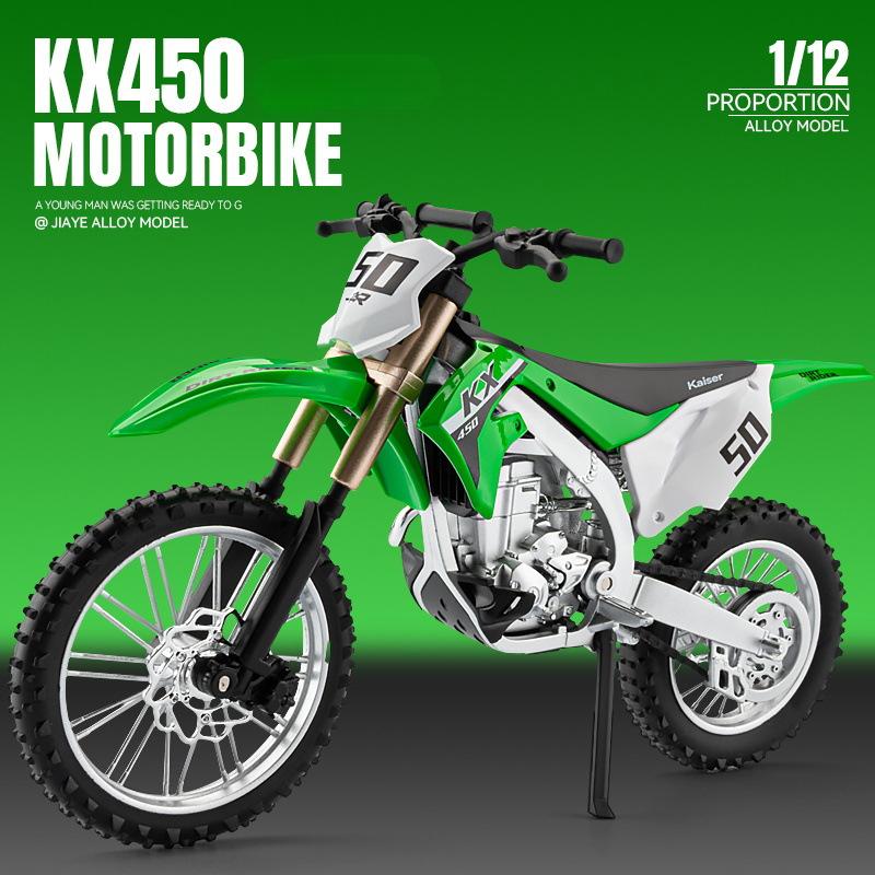 Simulazione 1:Modellino in Lega di Motocross Kawasaki KX450 Scala 1:12 Modello di Motocicletta Diecast con Suono e Luci Giocattolo Veicolo per Ragazzo Regalo