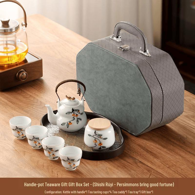 Chaxun Hand-Painted Persimmon Ceramic Kung Fu Tea Set