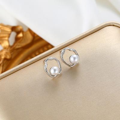 Geometric Stud Earrings Femininity Light Luxury Egg-shaped Circle Imitation Pearl Earrings Earrings