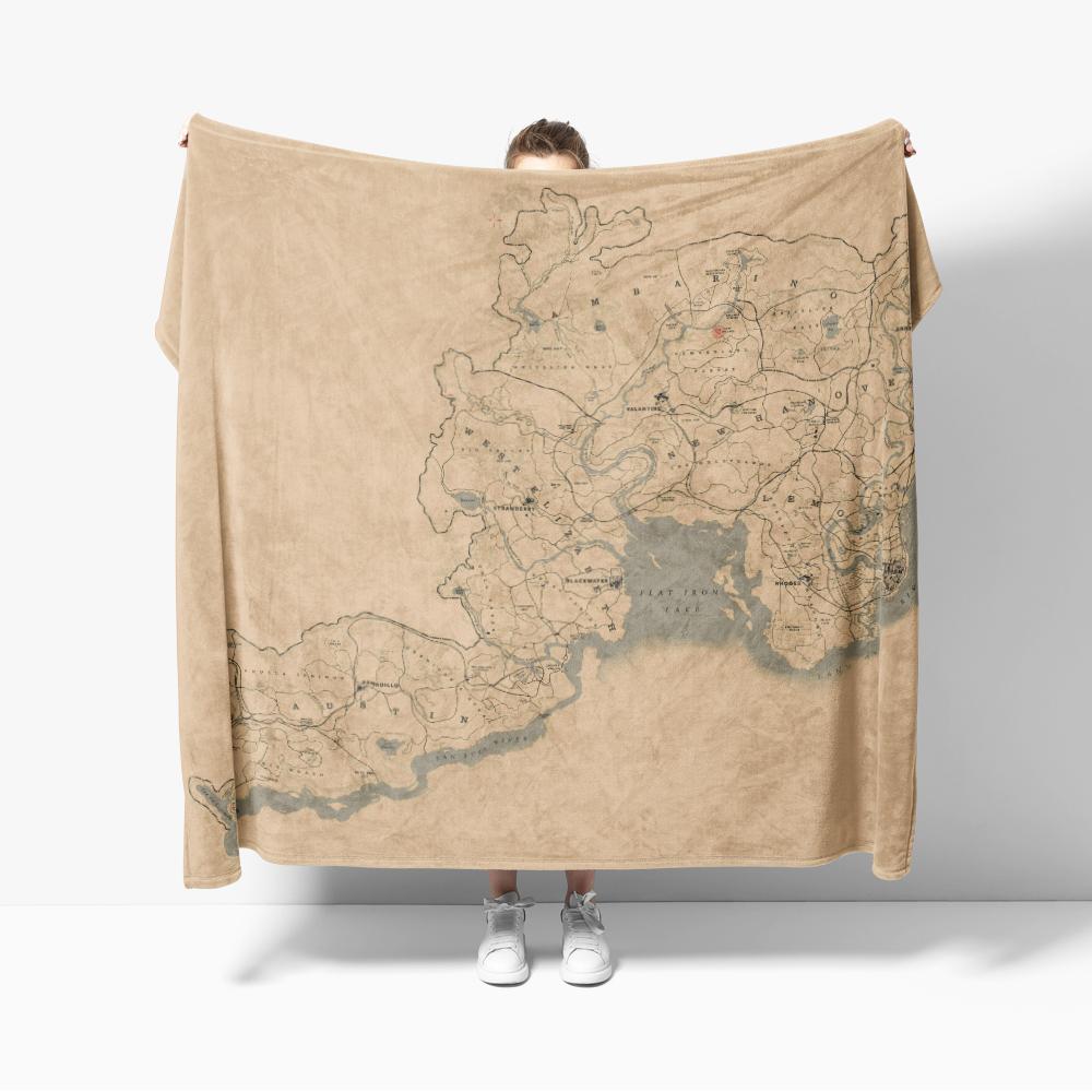 Red Dead Redemption 2 Kartenposter RDR2 Karten Decken Weiche Warme Flanell Überwurfdecke Bettwäsche für Bett Wohnzimmer Zuhause Sofa