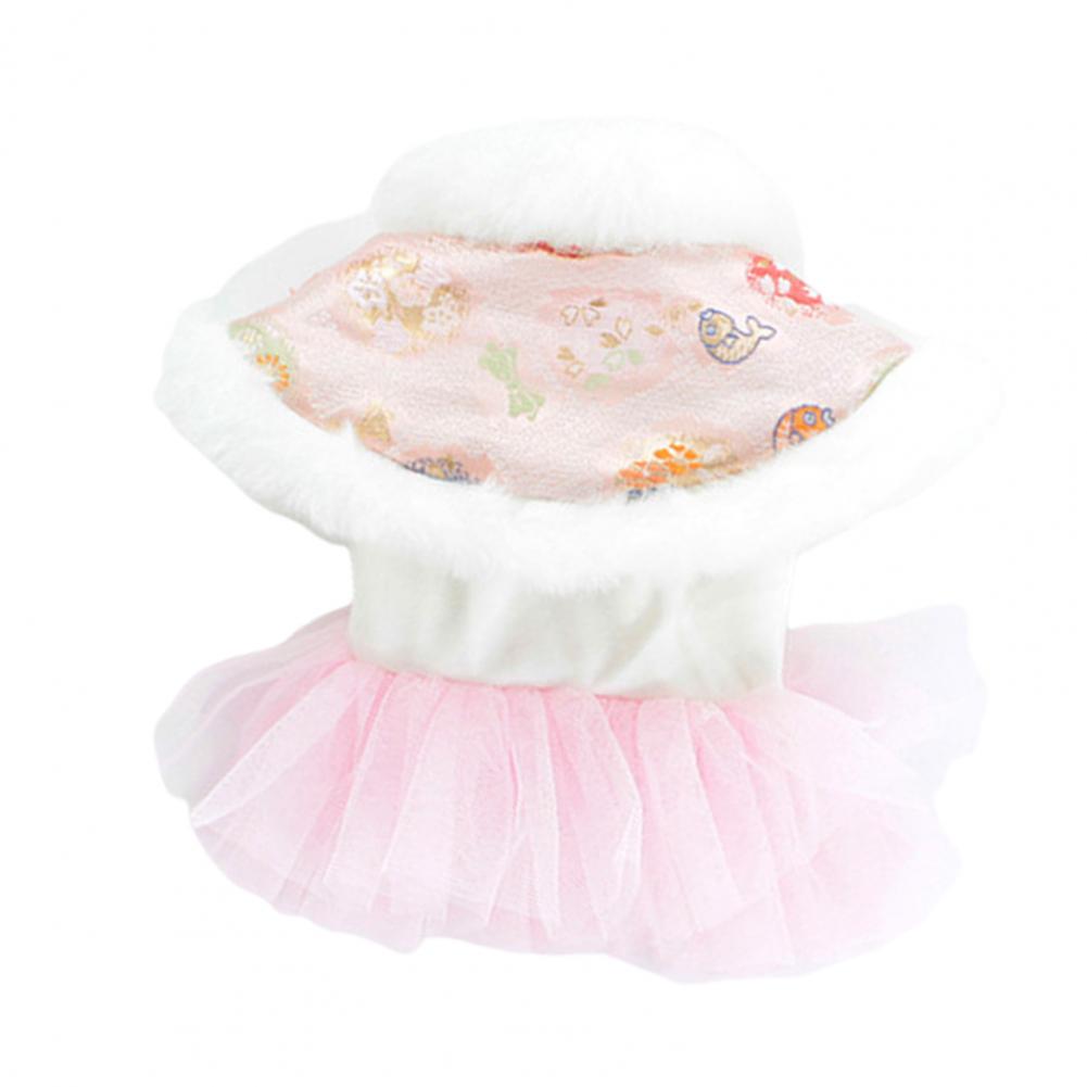 Dog Clothes Chinese Tang Pet Dress Cape Plush Scattered Hem Flower Print Bow-knot  Lace Up Winter Dress Christmas New Year