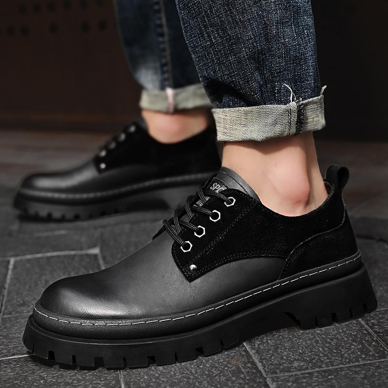 Autumn New Casual Fashion Men's Shoes Retro First Layer Cowhide Work Shoes Men's Wear-Resistant Low Top Platform Shoes