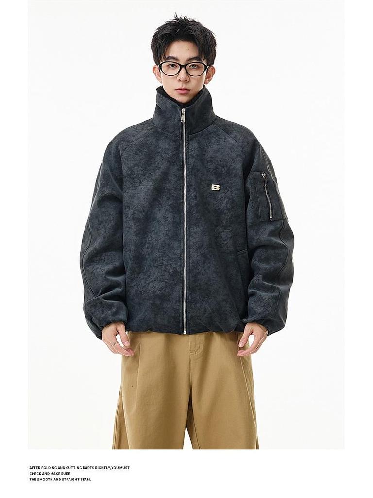 Men's Trendy Thickened Cotton Lapel Jacket for 2025 Fall/Winter - Loose Warm Motorcycle Outerwear