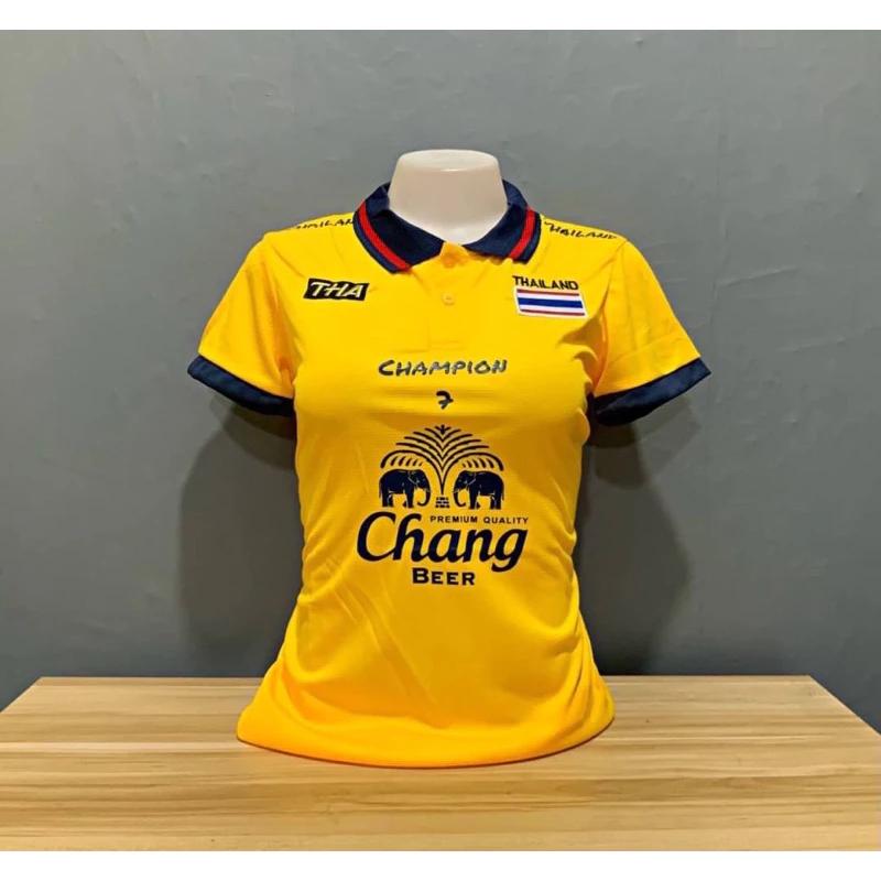 Thailand National Women Football Soccer Training JERSEY CHEER Fan Print Vintage Retro Elephant Quick Dry Polo Shirt Short Sleeve Uniform Sport Outdoor