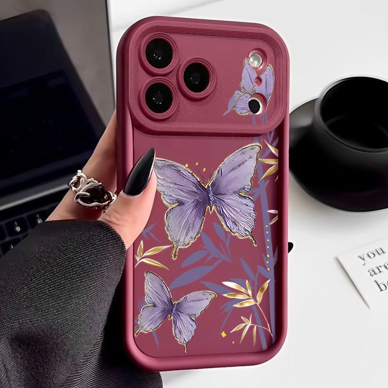 Gilded Purple Butterfly Pattern Case For iPhone 17 Pro Max Funda Shockproof Bumper Cover For iPhone 16 Pro Max 15 14 13 12 11 Air 16E
