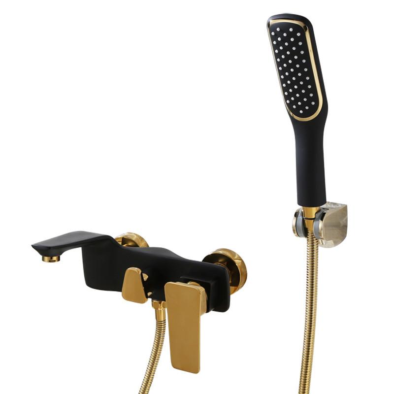 Tuqiu Bathtub Shower Set Wall Mounted Gold and White Bathtub Faucet, Bathroom Cold and Hot Bath and Shower Mixer Taps Brass