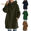 Fall Winter Hooded Jacket Zipper Closure Deawstring Hoodie Long Sleeves Loose Solid Color Warm Pockets Mid Length Neck Protection Coat
