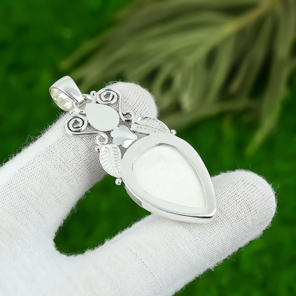 Sterling Silver Pear Arizona Turquoise Stone Daughter Bezel Artisan Boho Pendant