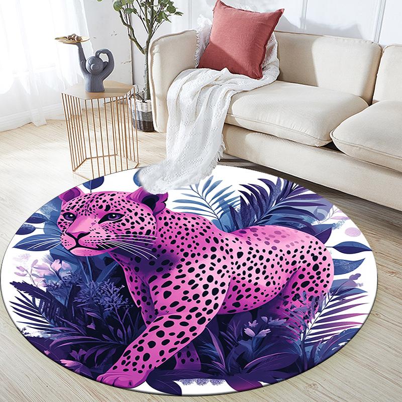 Purple Leopard Round Area Rug,Carpet Rug for Living Room Bedroom Sofa Playroom Decor,Non-slip Floor Mat