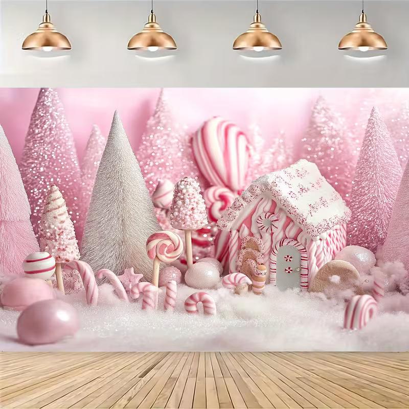 2D Pastel Candy Cane Backdrop for Christmas & New Year Decoration