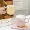 1 szt. Kubek do kawy 400 ml ze wzorem ciasteczek z pokrywką i łyżeczką, ceramiczne kubki do kawy, uroczy, kawaii, kubek na wodę, letnie, zimowe naczynia do napojów, prezenty