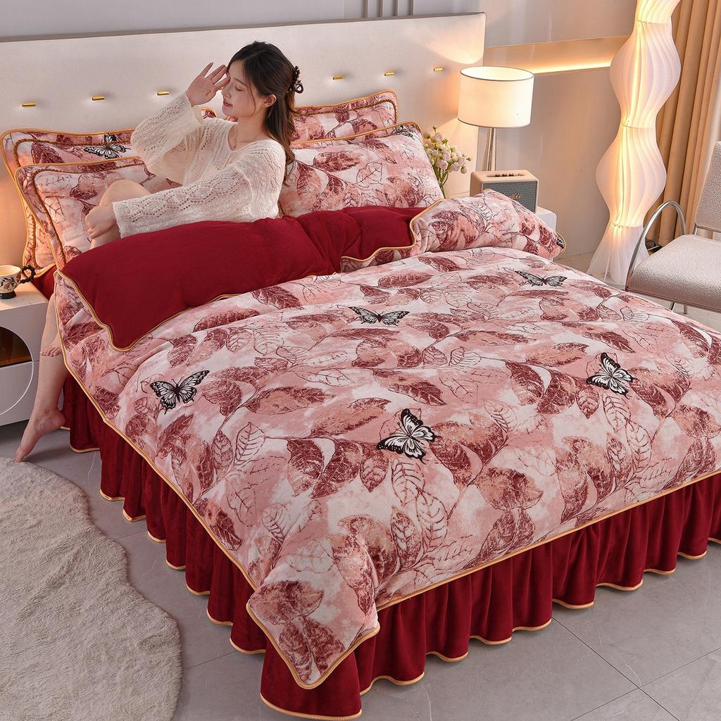 Thickened Milk Fleece Four-Piece Set Of Gold Mink Fleece Double-Sided Fleece Coral Fleece Bedding Fleece Quilt Cover, Bed Sheet Anti-Static
