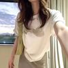 Relaxed Style Bow Print Skin Crew Neck Pullover Short Sleeve T-Shirt for Women, Summer Loose Slimming Casual Versatile Top