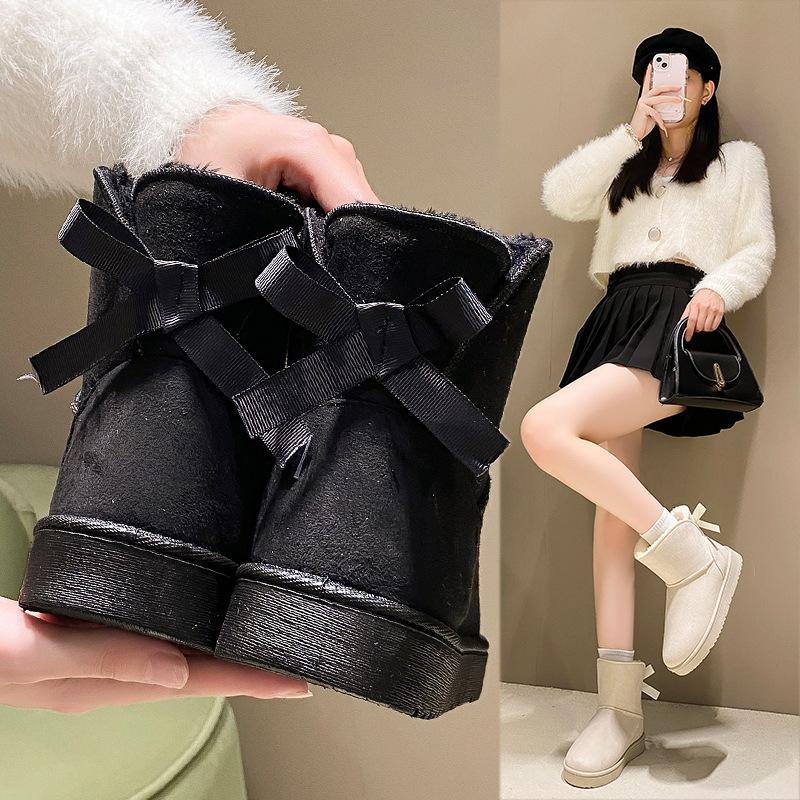 Schneestiefel Damen Winter Samt verdickt Schnee Baumwolle Schleife dicksohlige große Baumwollschuhe warme Stiefel Damen