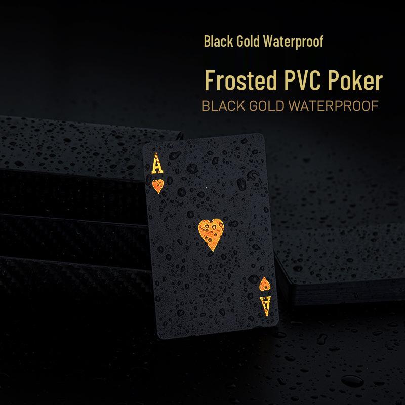 Gold Plated Black PVC Playing Cards: Waterproof, Fold-Resistant, Wear-Resistant, Dirt-Resistant, Washable.
