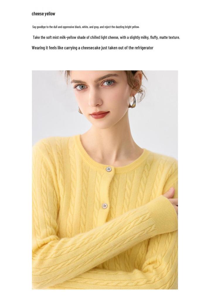 Lekasha Cashmere 12-Gauge Cable Knit Round Neck Cardigan Sweater Coat