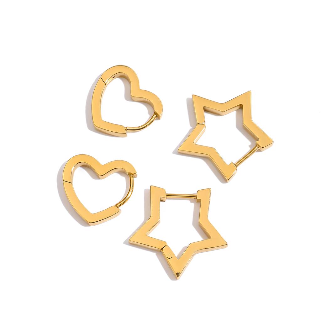 Youthway Classic Style Cute Stylish Gold Plated Dainty Polished Hollow Star Heart Earrings Anti Allergic Women Jewelry Daily