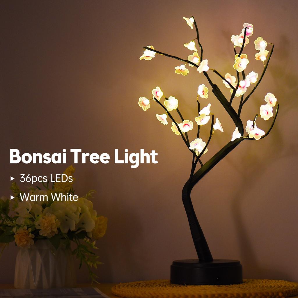 Artificial Cherry Blossom Tree Lights 36 Light Cherry Flower Tree Touch Switch 2 Light Modes Aesthet