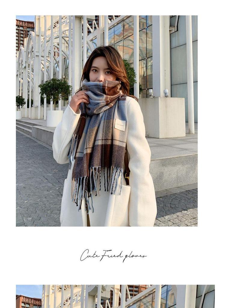 Women's Autumn/Winter Plaid Scarf - High-End Color-Block Tassel Shawl, Thick Imitation Cashmere Neck Warmer.