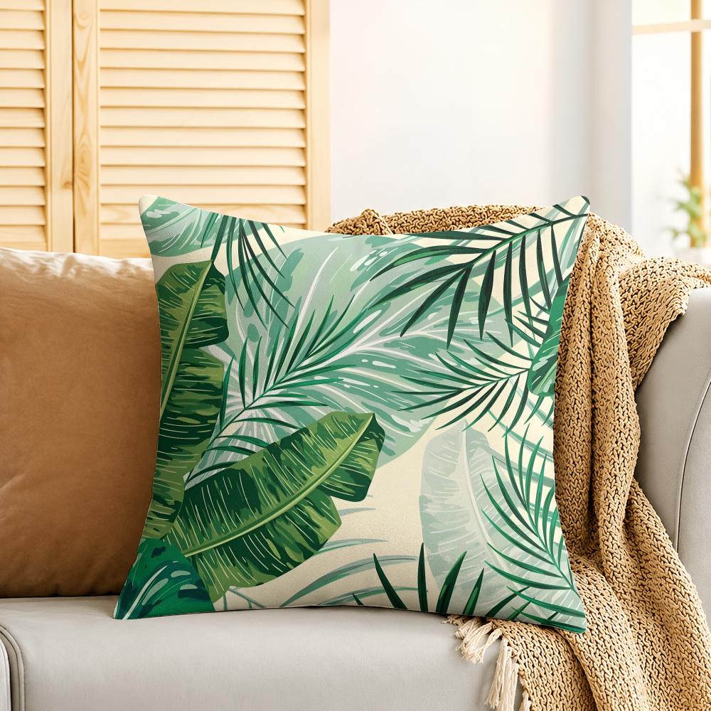 Palm Leaves Simplicity Cushion Cover Silky Short Plush Invisible Zipper Dustproof Sofa Pillow Case For Home Decor