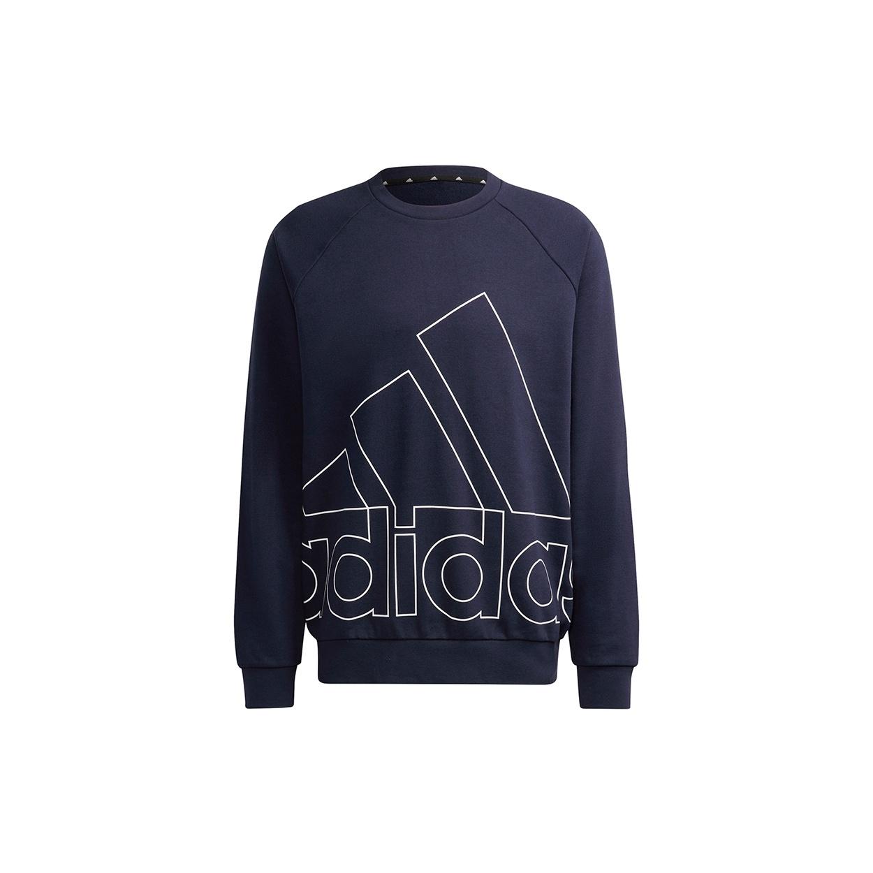 Men s adidas Big Lo Swt Ft Logo Printing Casual Sports Round Neck Navy Blue HB5086 XL