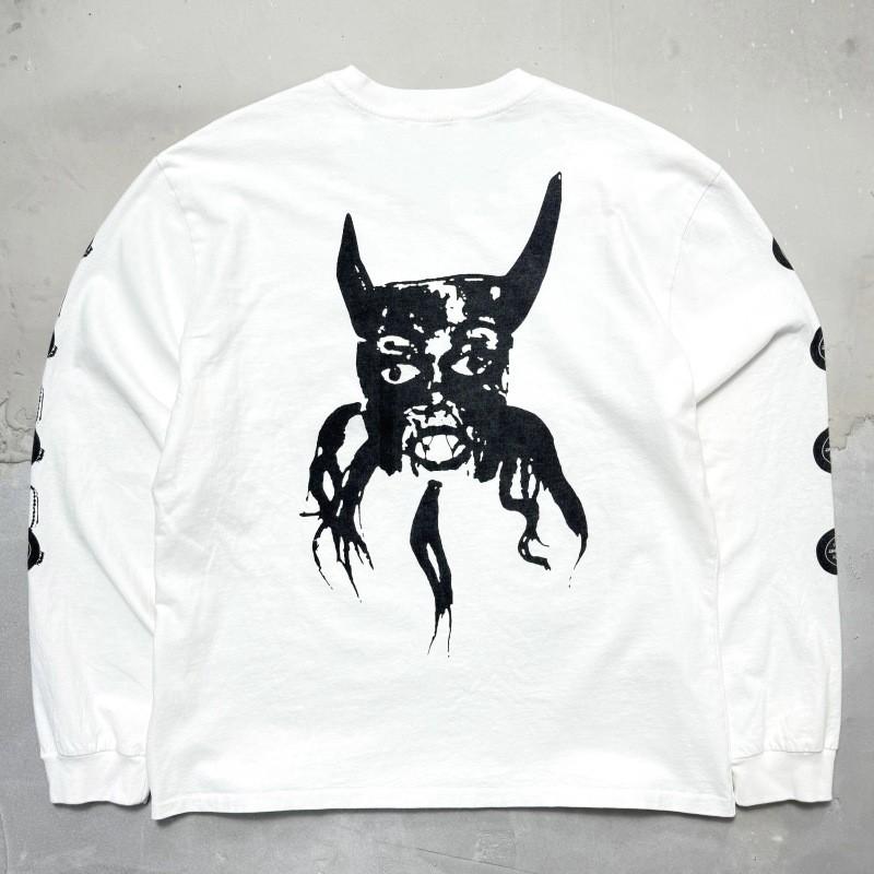 ERD Abstract Art Masked Man Long Sleeve T-Shirt Loose Fit Hip Hop Style Washed Distressed Casual Streetwear Teens