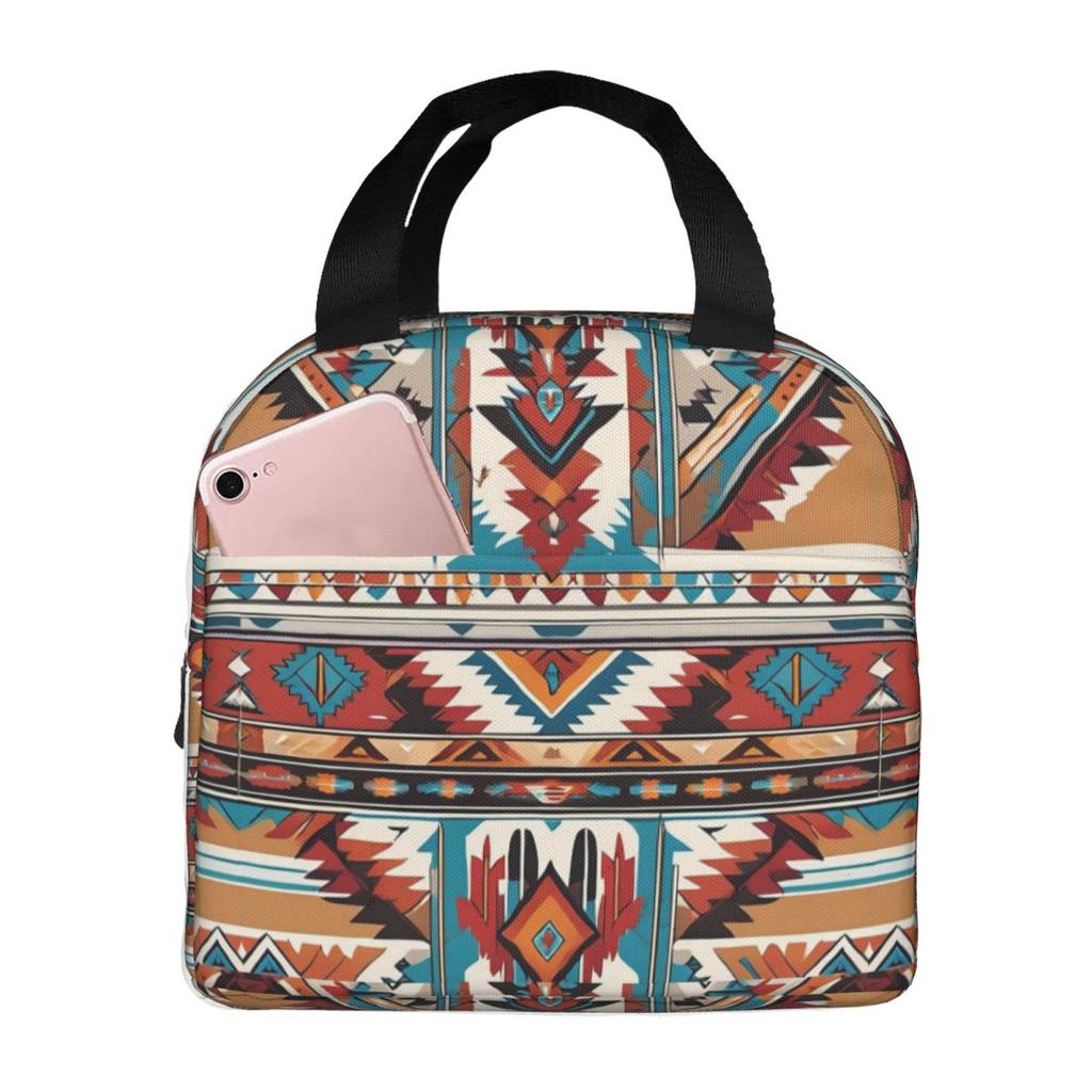 Navajo Watercolor Pattern Insulated Lunch Bag for Women Kids Portable Food Boxes Thermal Lunch Box Tote