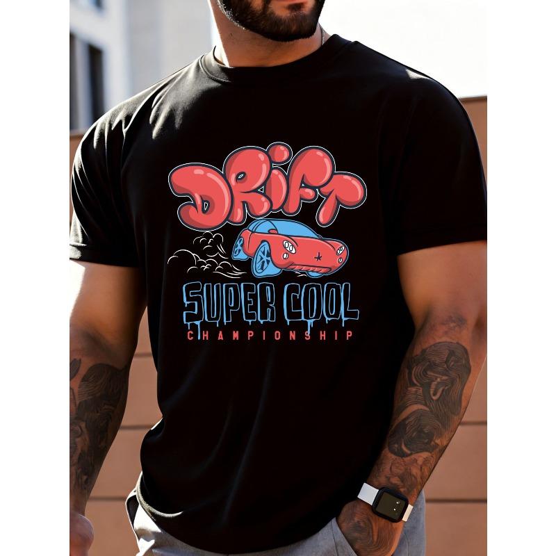 European sizes Men s Drift Racing T-Shirt - Drift Car Championship Graphic Streetwear Tee, Loose Fit Round Neck Shirt Suitable for Car Enthusiasts S