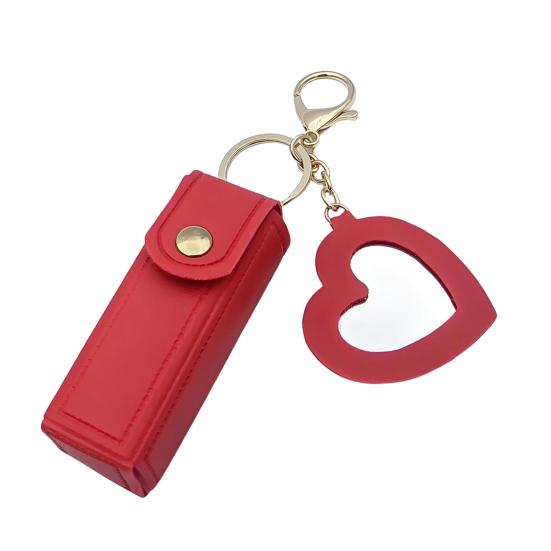 Yousheng Keychain Lipstick Bag Love Mirror Protective Faux Leather Case Portable Keyring Cell Phones Wallet Car Key Chain