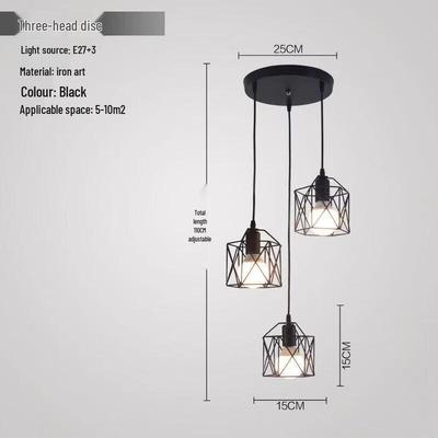 Rustic Country Style 3-Head Round Plate Pendant Light
