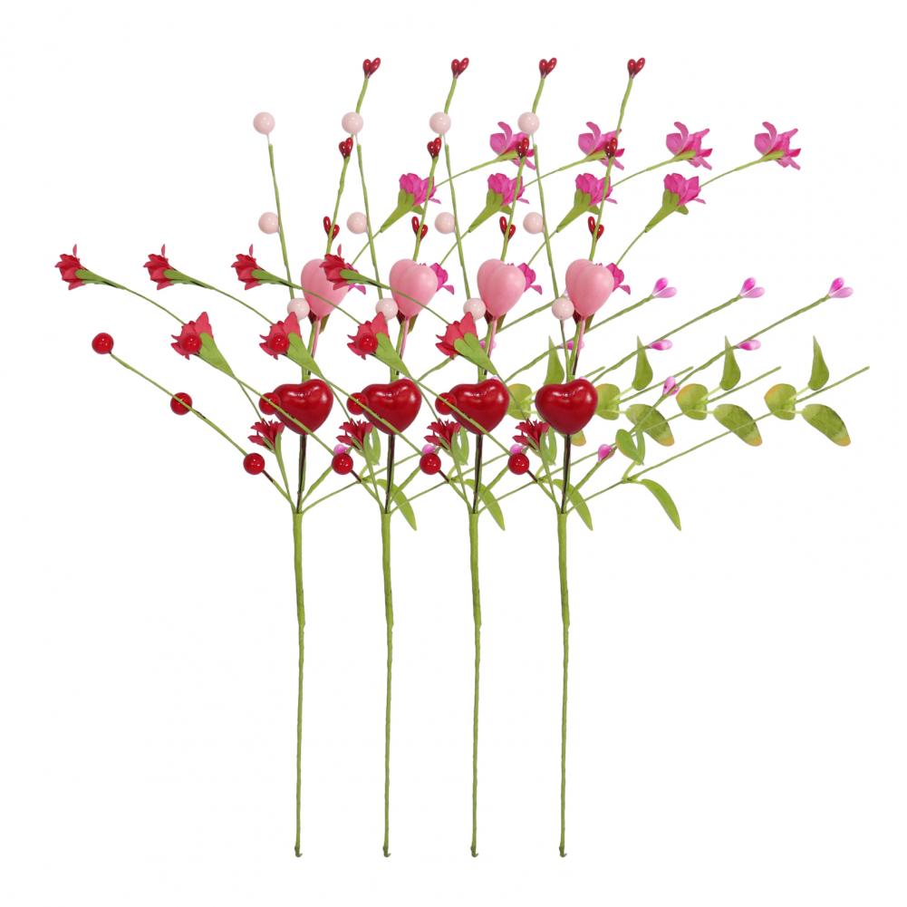 Valentine's Day Artificial Berry Stems Pink Red Heart Shaped Berry Picks for Valentine Day Wedding Party Anniversary Home Decor