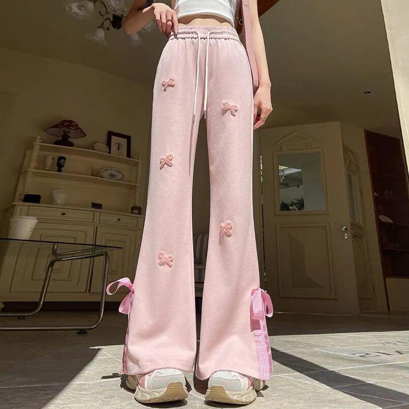 

Sweet Bow High-Waisted Wide-Leg Sweatpants - Women s Spring/Summer 2026 Trend S (Below 95 lbs) рожевий