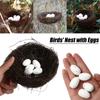 1Set Artificial Birds Nest Toad Vine Woven Fake Eggs Straw Roost Easter Ornaments