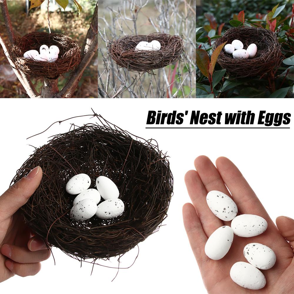 1Set Artificial Birds Nest Toad Vine Woven Fake Eggs Straw Roost Easter Ornaments