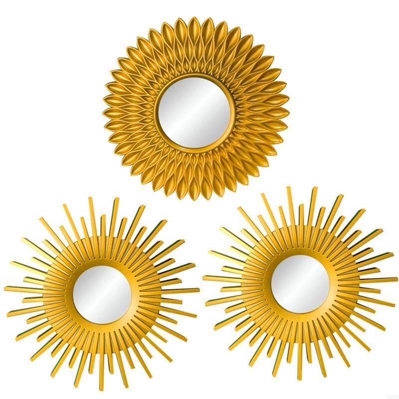 

Gold Mirrors for Wall Decor Set of 3 Hanging Ornament Art Crafts Supplies for Home Bedroom Bathroom Wall Mirror Decor X3UC