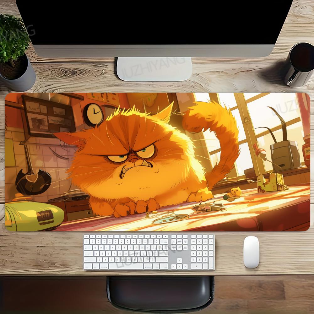 Angry Orange Cat Mouse Pad Large Gaming Accessory XXL Game Rubber Deskmat HD Non-Slip Computer Keyboard Mat Laptop Long Mousepad