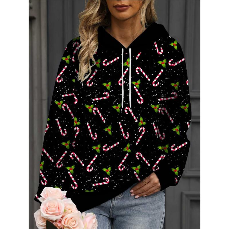 Womens Oversized Hooded Sweatshirt With 3D Print Soft Cotton Blend Long Sleeve Pullover Casual Wear