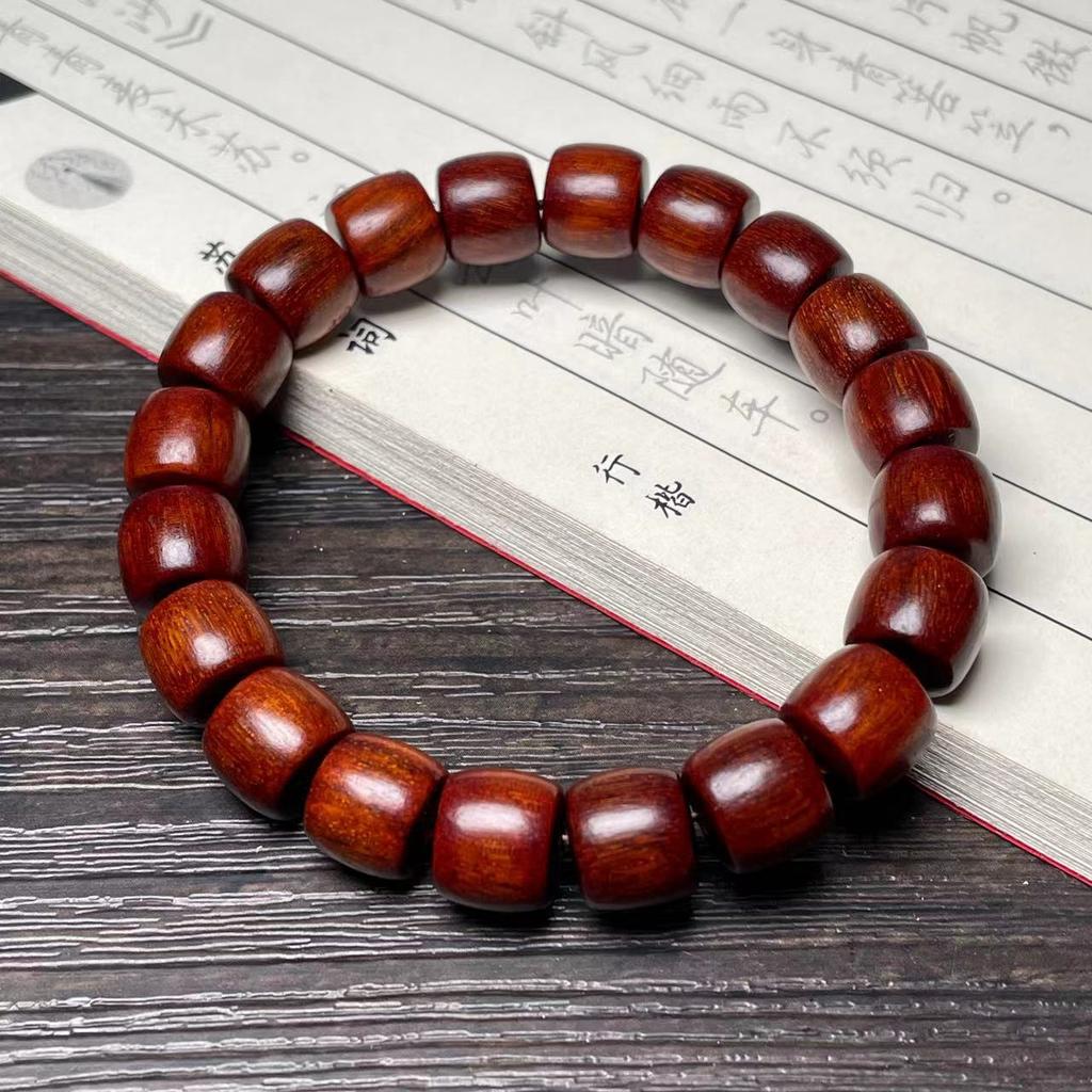 Ethnic Style Green Sandalwood Straight-cut Barrel Beads Bracelet Handmade Boutique Sandalwood Small Bracelet Men's and Women's Wenwan Single Circle
