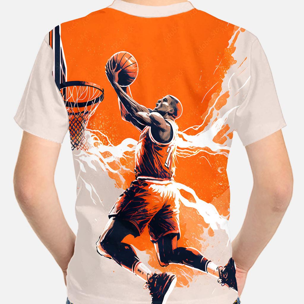 Summer Round Neck Basketball Pattern 3D Printed Top Fashionable Casual Short Sleeved Children's Boy T-shirts
