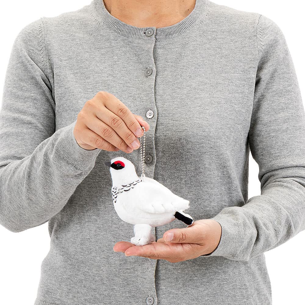 [COLORATA] Colorata Plüschmaskottchen - Japanisches Felsenhuhn (Wintergefieder) (Realistische Vogelkette enthalten) Niedlicher Vogel Schlüsselanhänger Puppe Geschenk