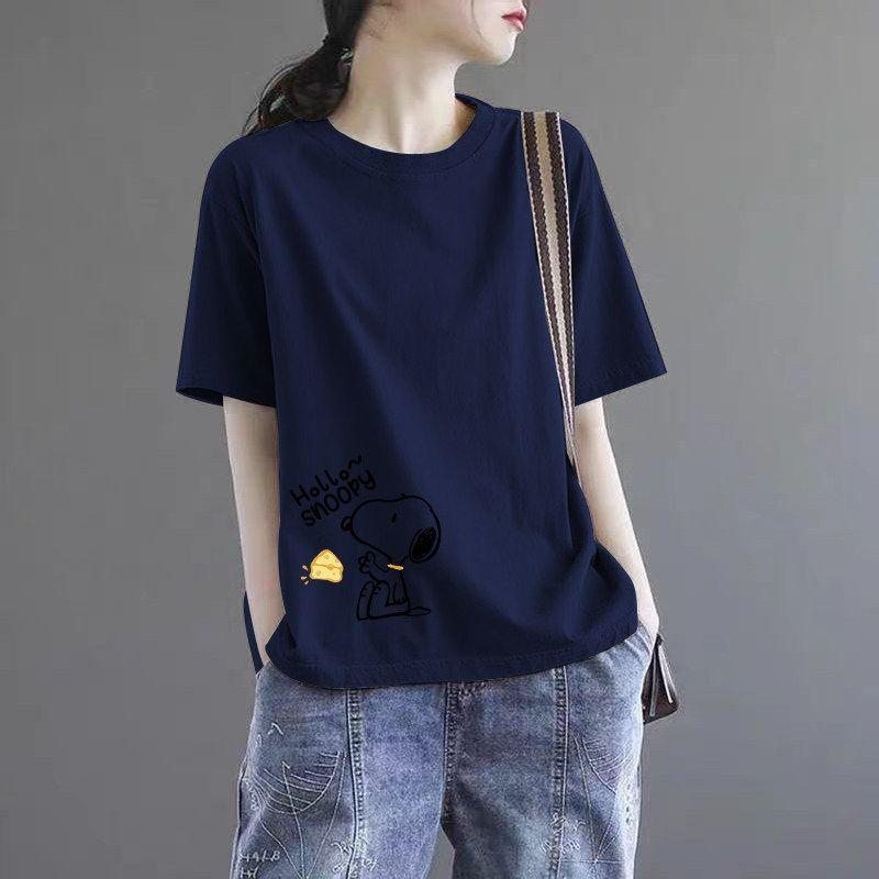 Brand Discount Store Genuine Goods Women Clothes Pure Cotton Short Sleeve Top Plus Size Loose Casual Print Summer T-shirt Tide