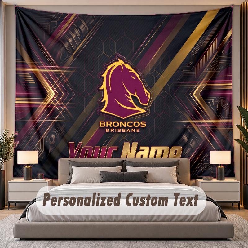 Custom Name Text Tapestry Brisbane Broncos Personalized Polyester Wall Tapestry For Bedroom And Room