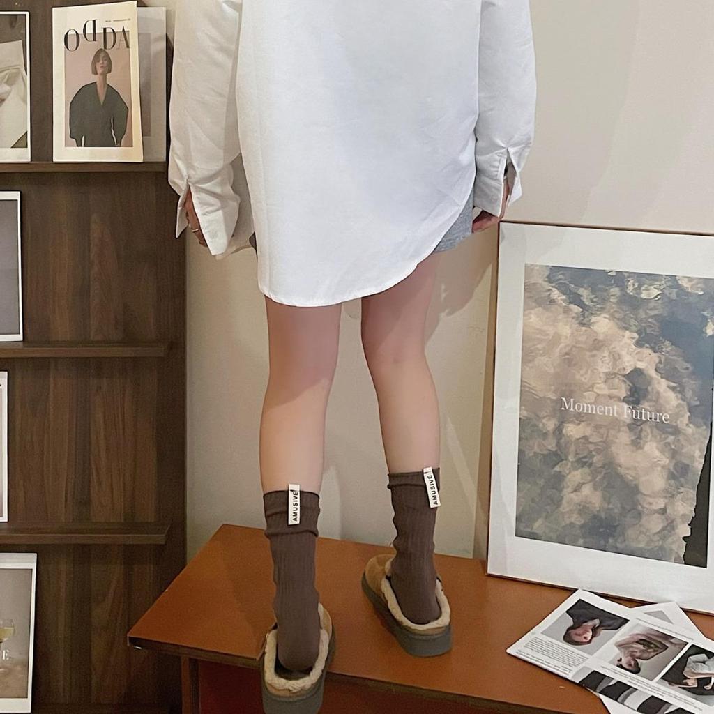 AMUSIIVE Women's Breathable Retro Pleated Cotton Mid-Tube and Knee-High Socks for Spring and Autumn