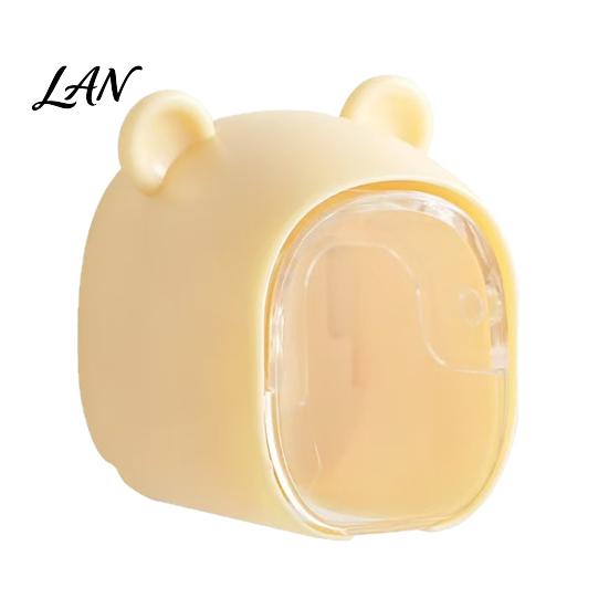 Waterproof Brush Holder Cute Bear Wall Mounted Toothbrush with Dustproof Flip Cover, Single Bathroom Decor Dispenser Storage Organizer, Drill-free